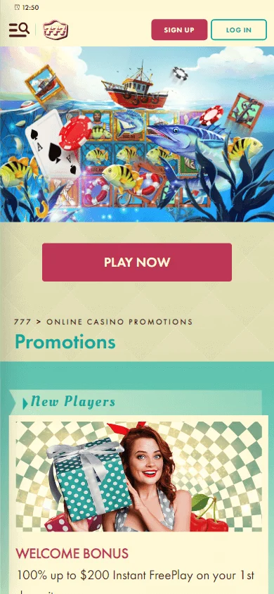 777 Casino mobile promotions area