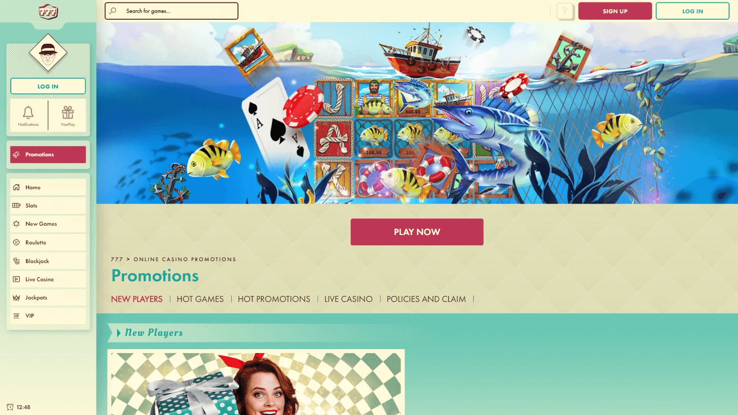 777 Casino desktop promotions area